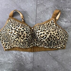Cacique 42DD Leopard Print Full Coverage Bra Front Closure Underwire Tan Brown